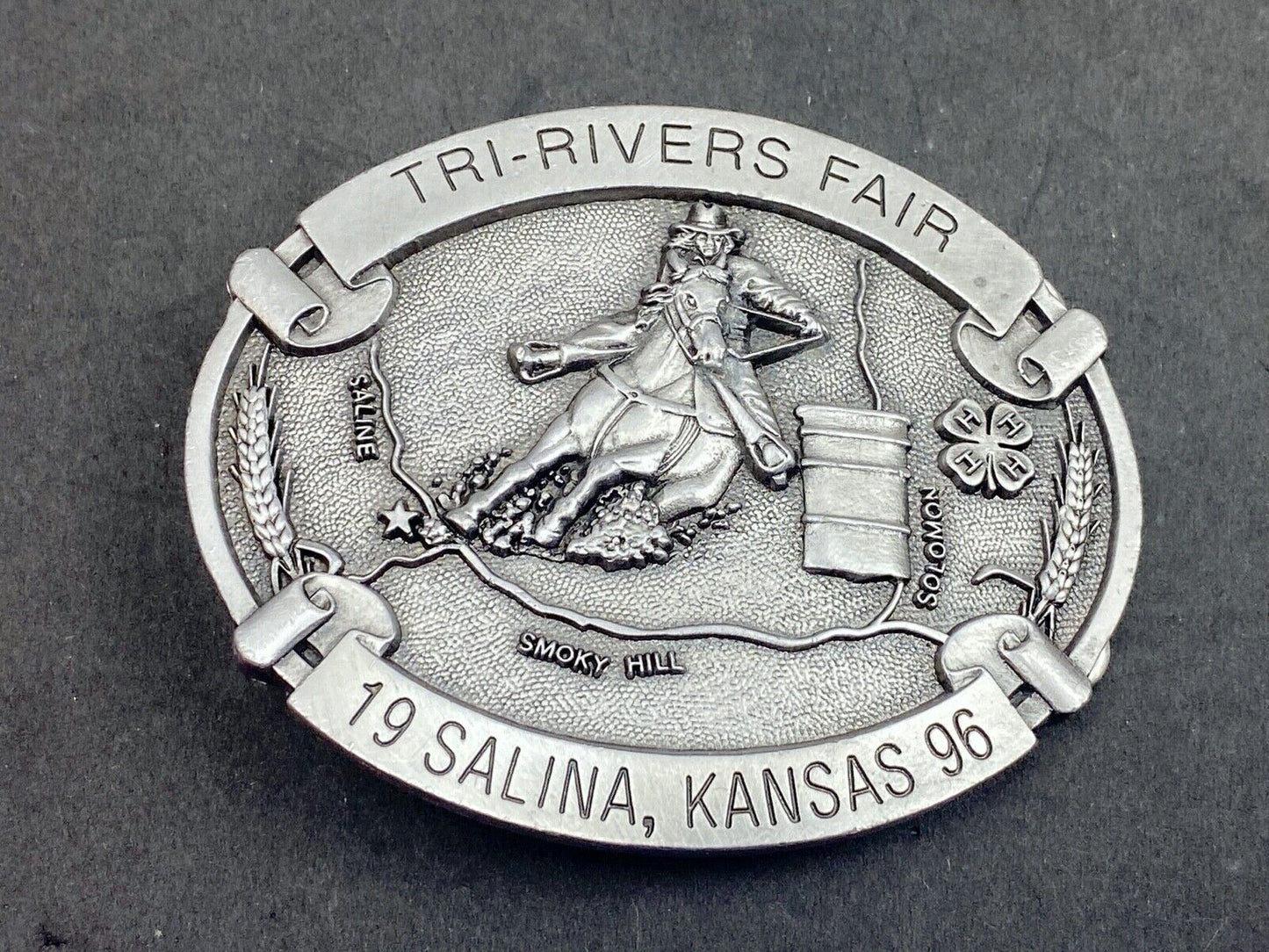 Vintage 1996 Tri-Rivers Fair belt buckle - Salina KS Kansas by DK Specialties
