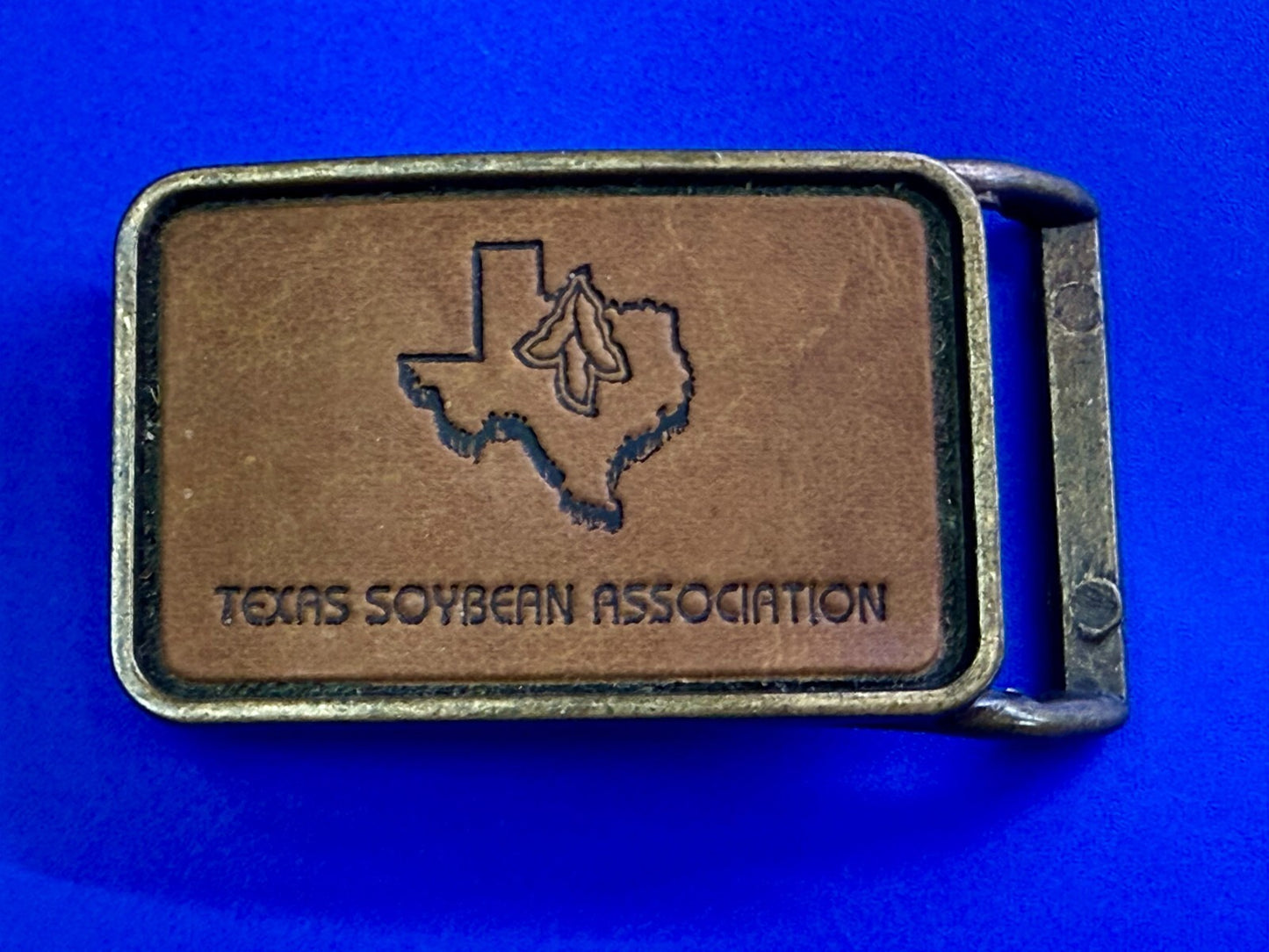Texas Soybean Association Leather on Metal Commemorative Belt Buckle