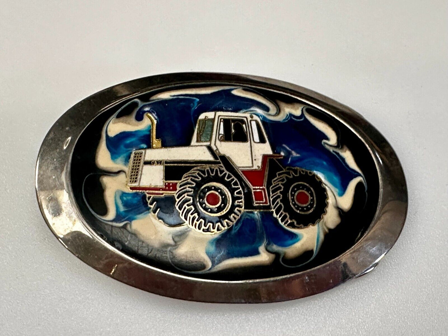 Traction King 4WD Tractor Agricultural Farming Silver Tone Oval Belt Buckle