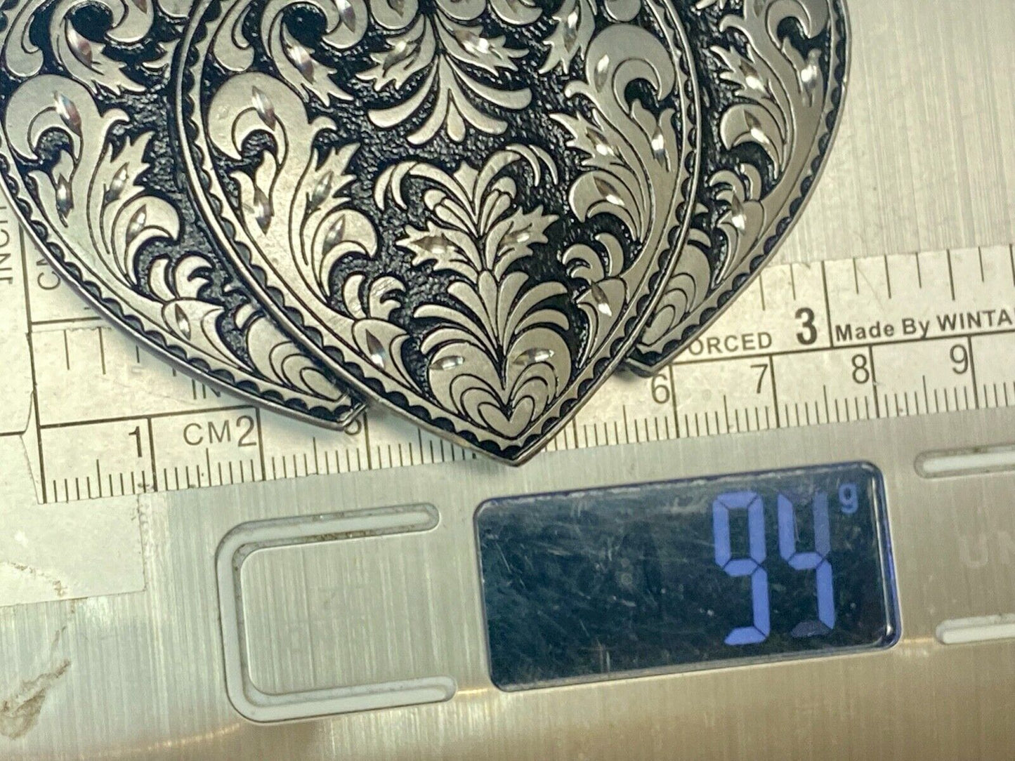 Three Hearts Ornate Flower Swirl / Cut Out Belt Buckle - Vintage 1995 C+J
