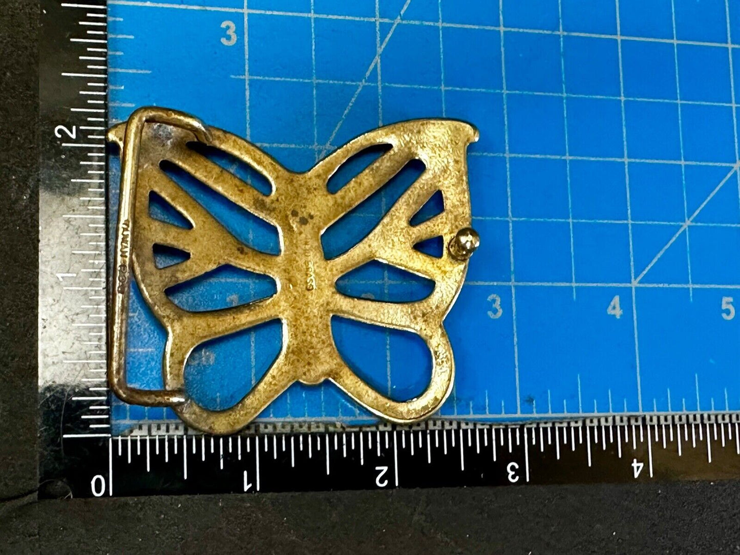 70s Butterfly Bug Insect Girl Kid Hippie Boho Animal Art Brass Vtg. Belt Buckle