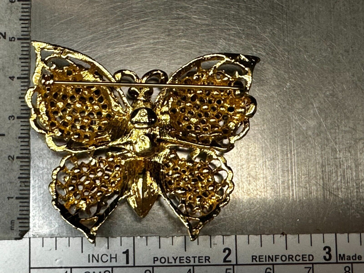 Aurora Borealis Butterfly Jeweled Insect Figural Brooch Pin Signed By Graziano