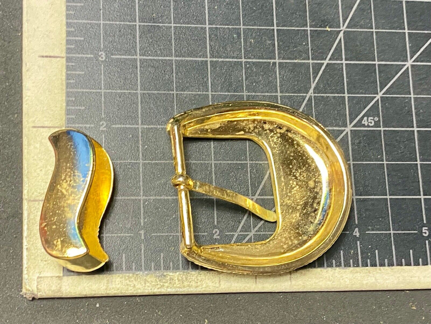 unique two piece gold tone wide textured belt buckle