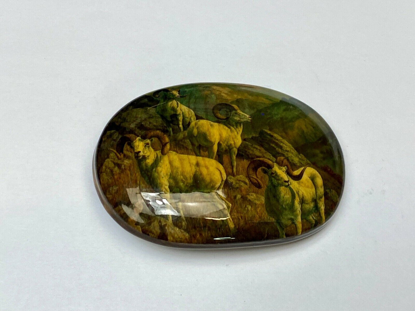Beautiful Artisan Three Goats Painting Art Work On Wooden Belt Buckle