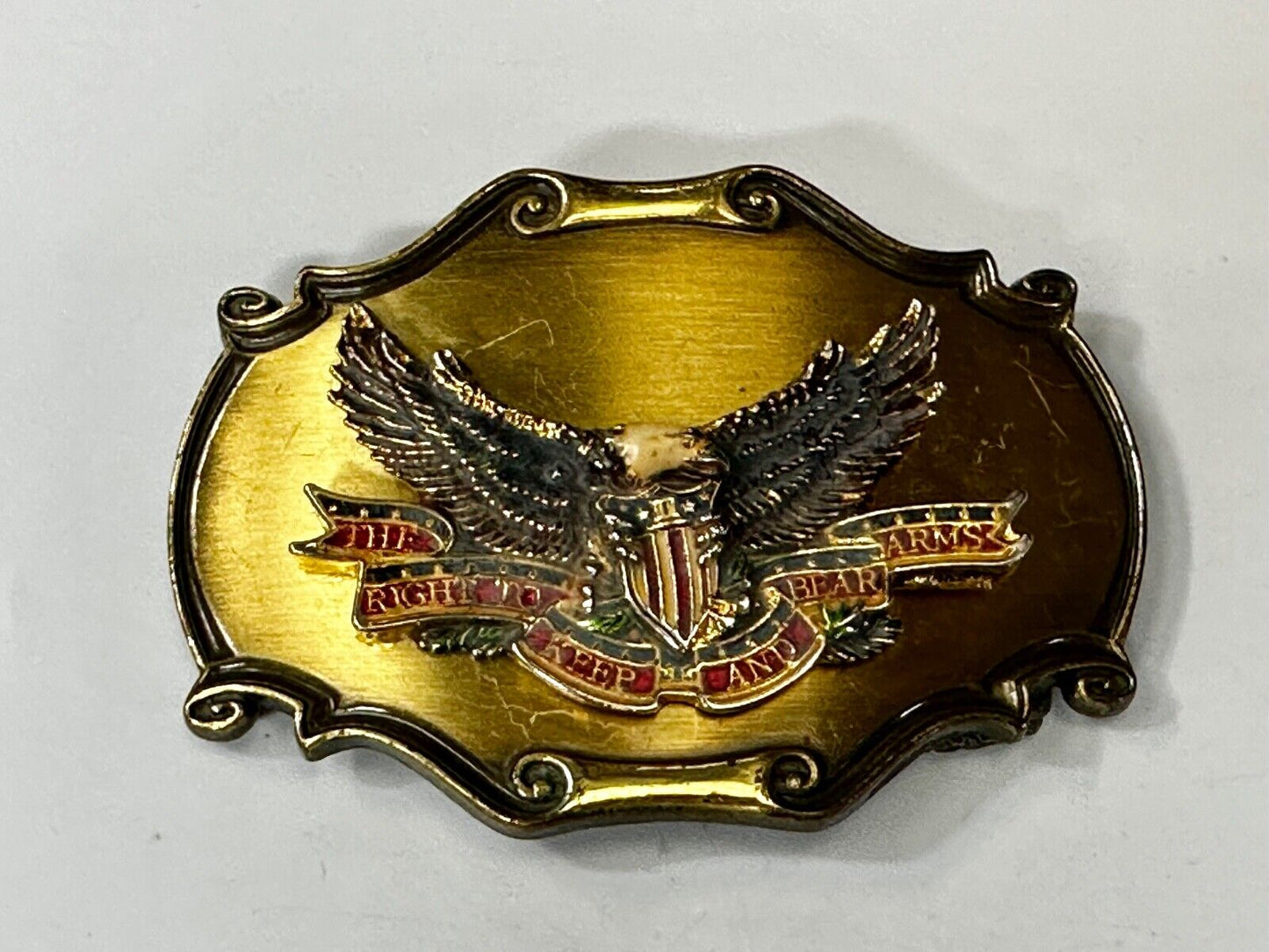 The Right To Keep and Bare Arms VTG 1980 Western Framed Belt Buckle by Rain-Tree