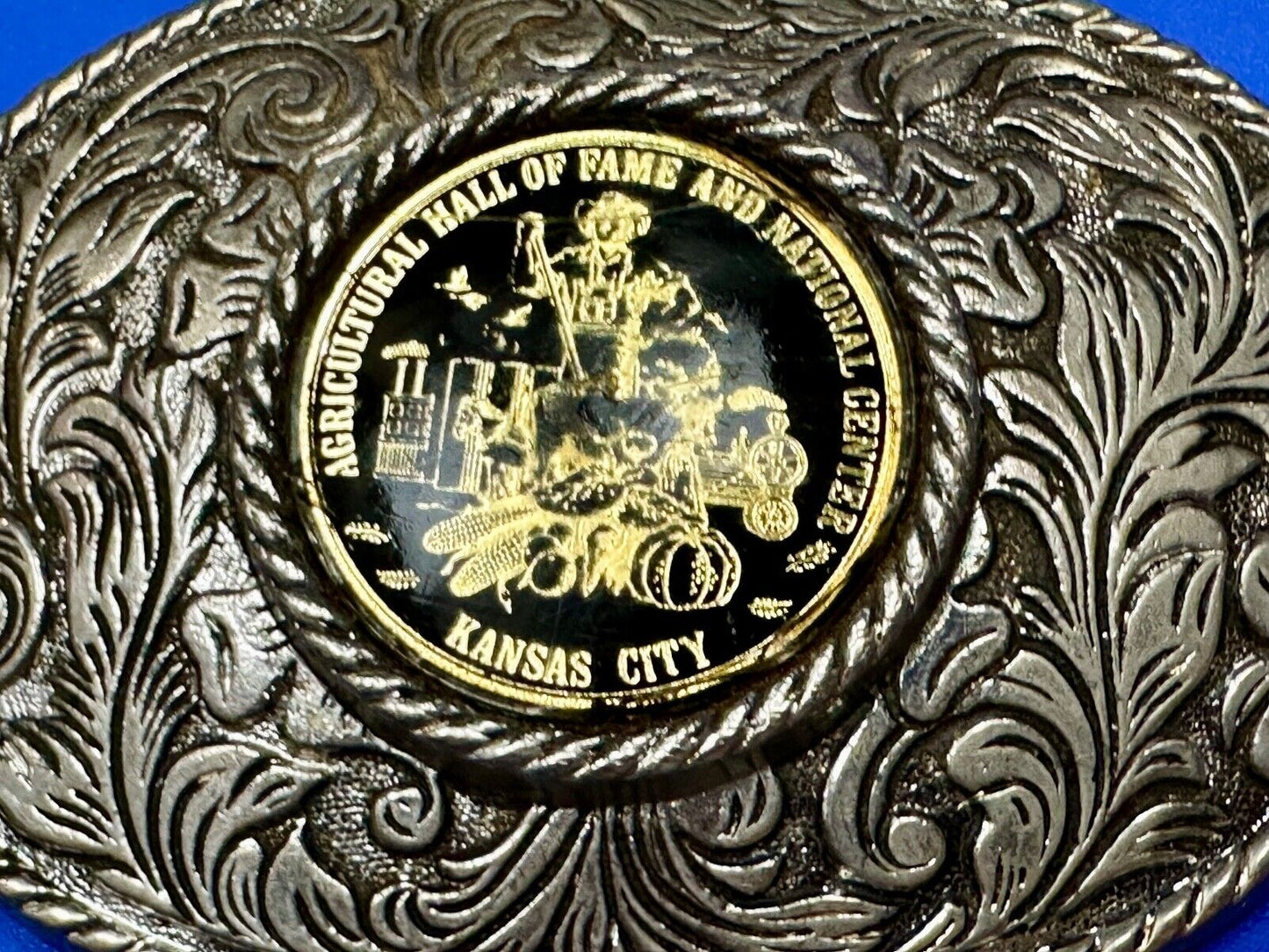 Agricultural Hall of Fame Kansas City western round centerpiece Belt Buckle