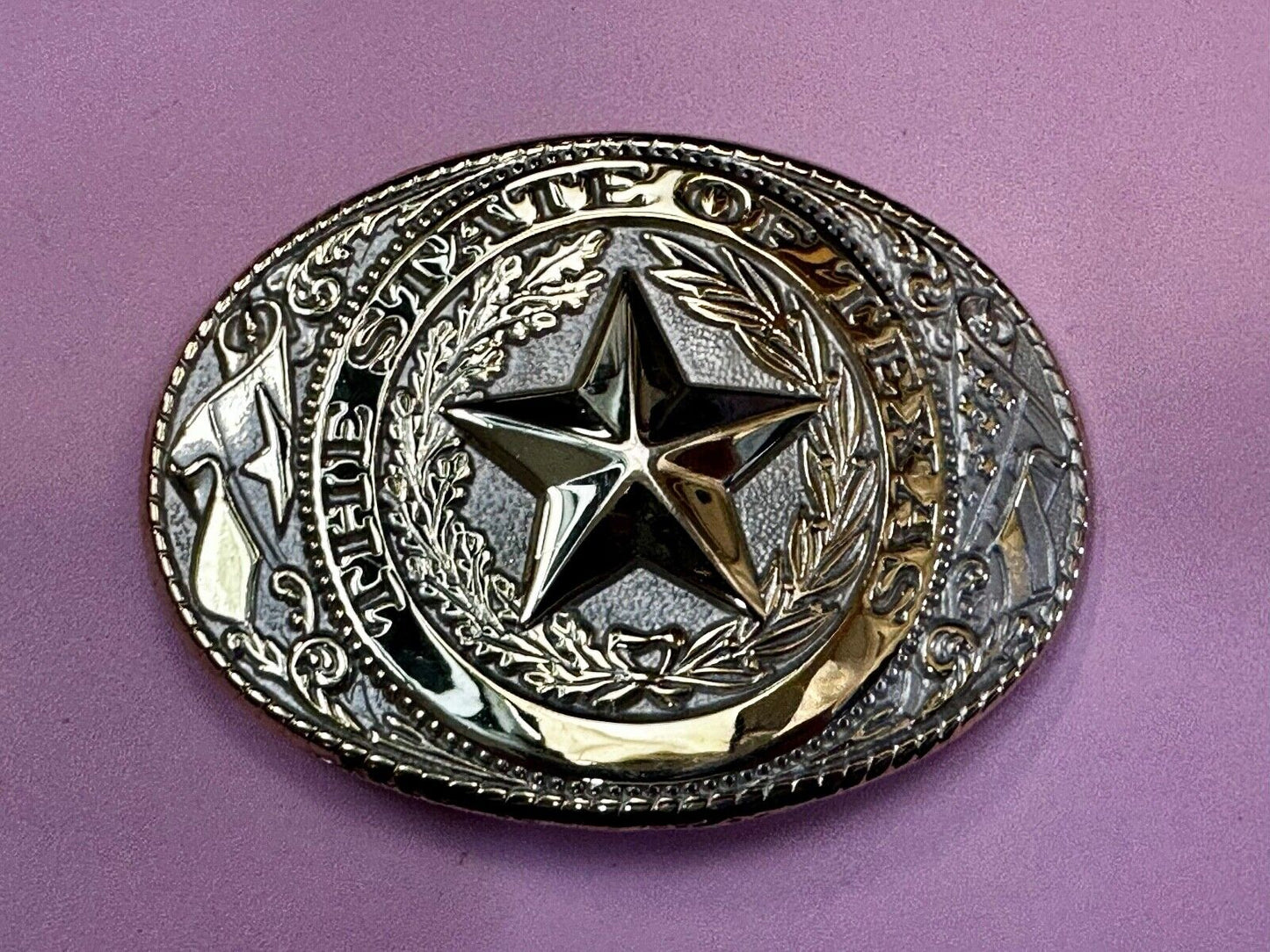 The Great State of Texas Star & Flag western Gold & White Color USA Belt Buckle