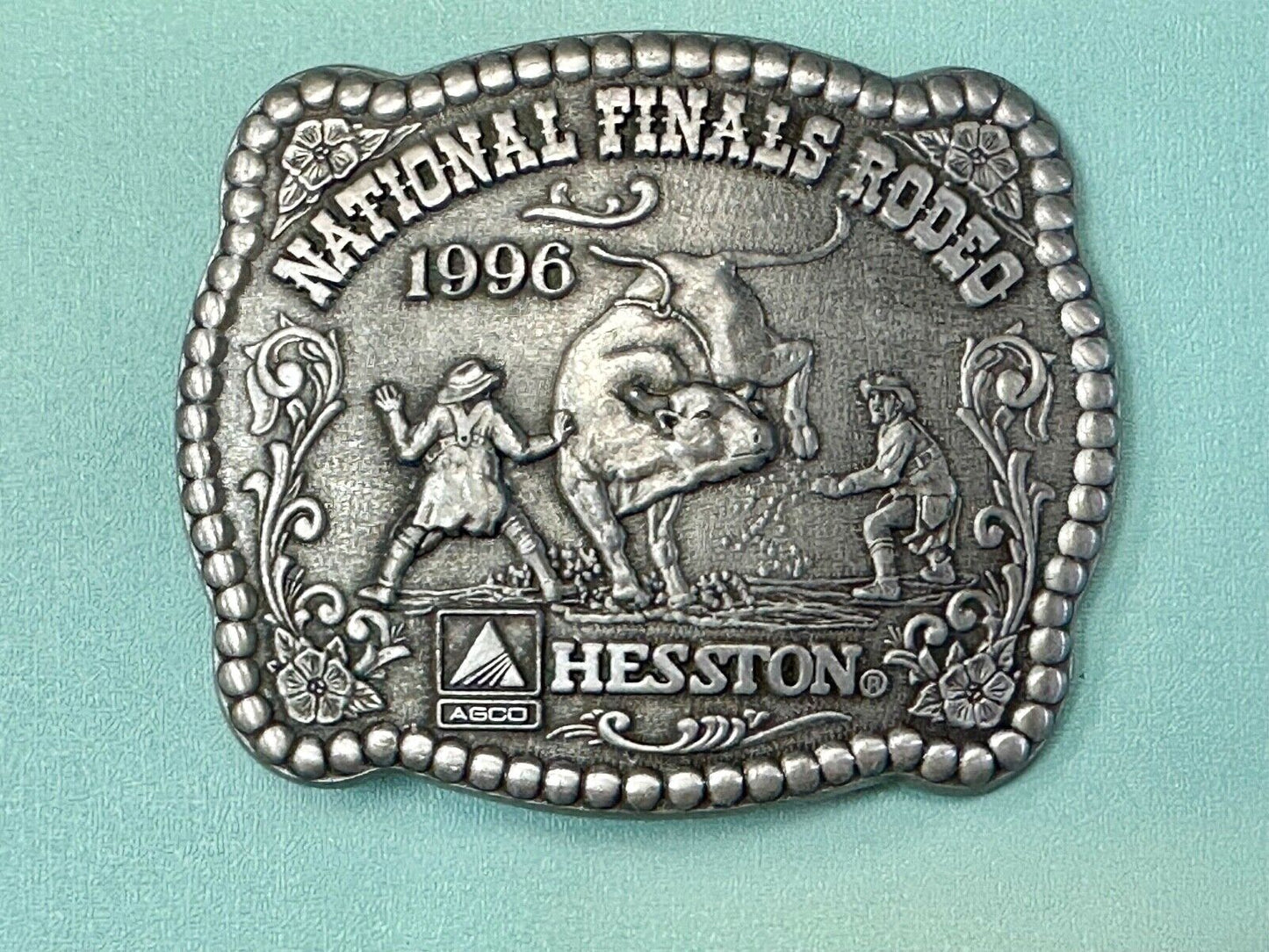 1996 NFR Rodeo Finals Steer Wrestling Cowboy Adult size belt buckle