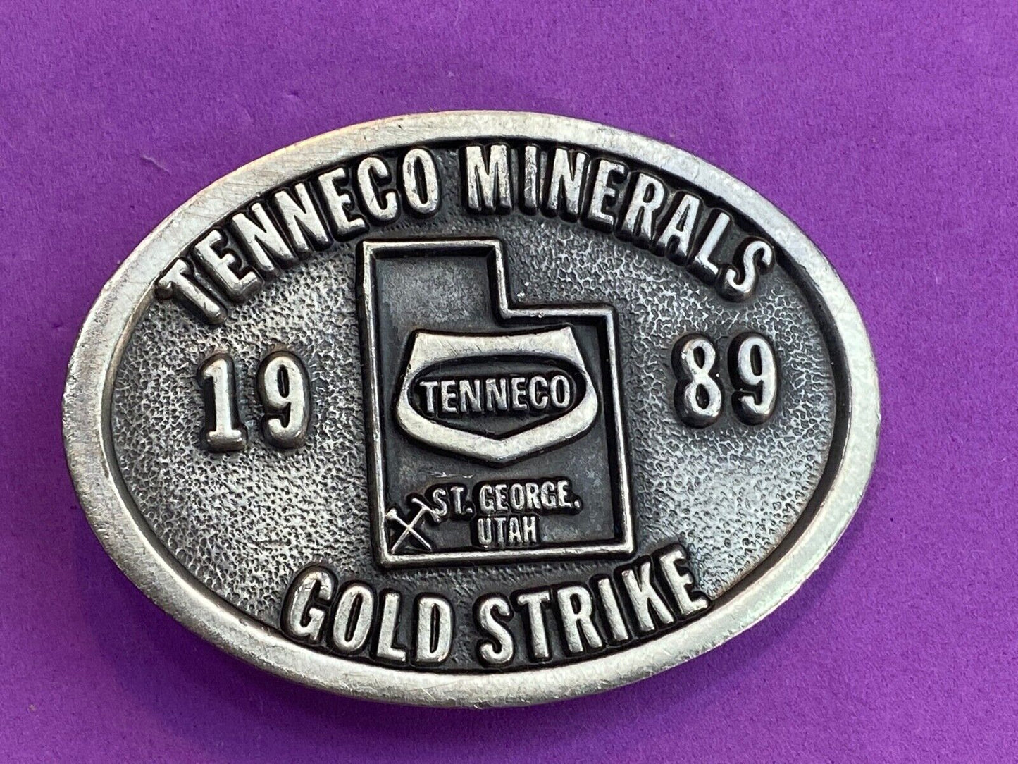 Tenneco Minerals 1989 Gold Strike Belt Buckle - St George Utah