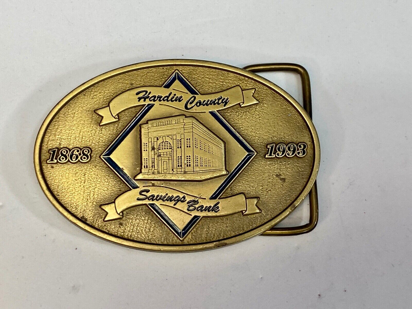 Vintage Hardin County Savings Bank Brass Tone Belt Buckle By Cd Hit