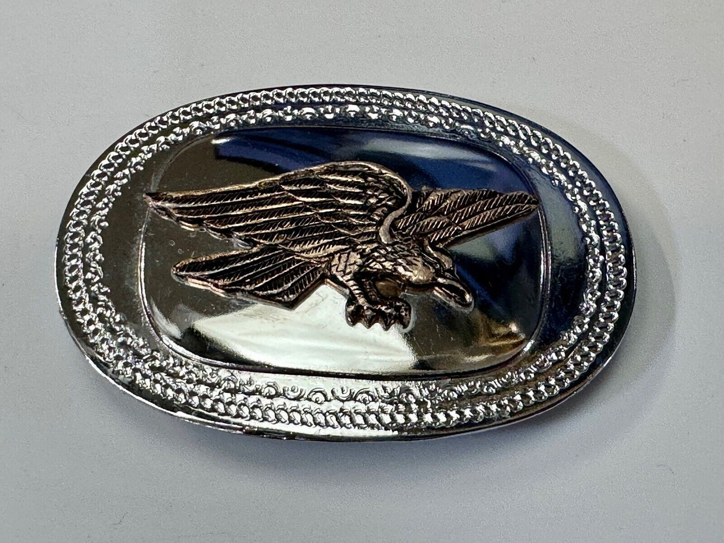 The Eagle Hunting Prey Flying Wings Wide Vintage Mirrored two tone belt buckle