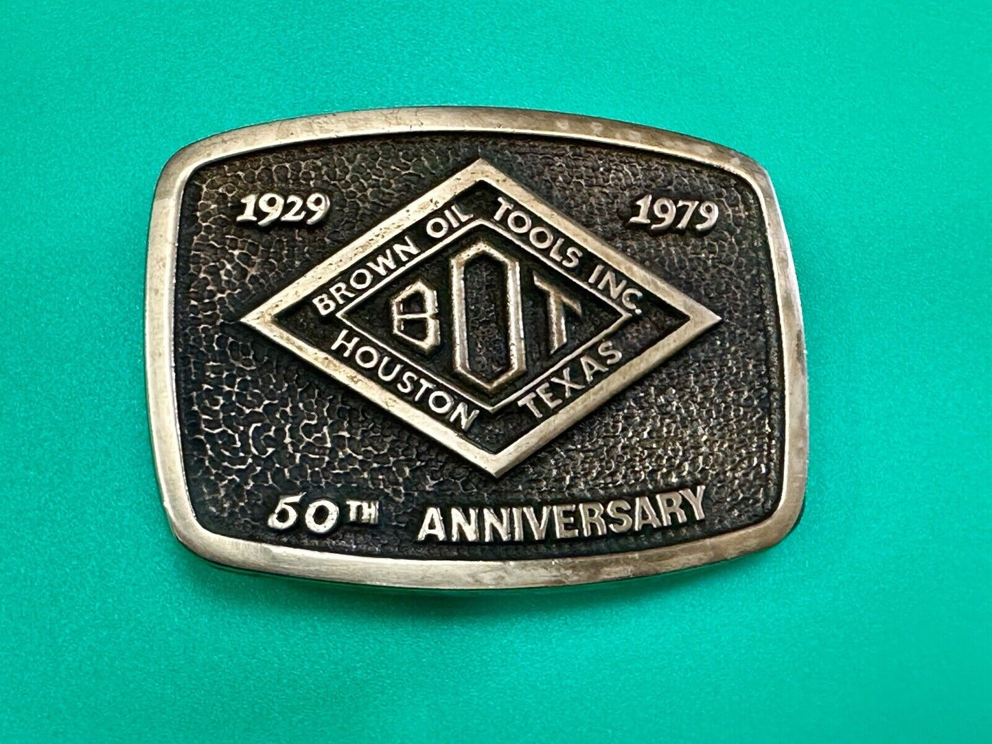 Vintage Brown Oil Tools INC Houston Texas Co belt buckle by Blue Bayou brass
