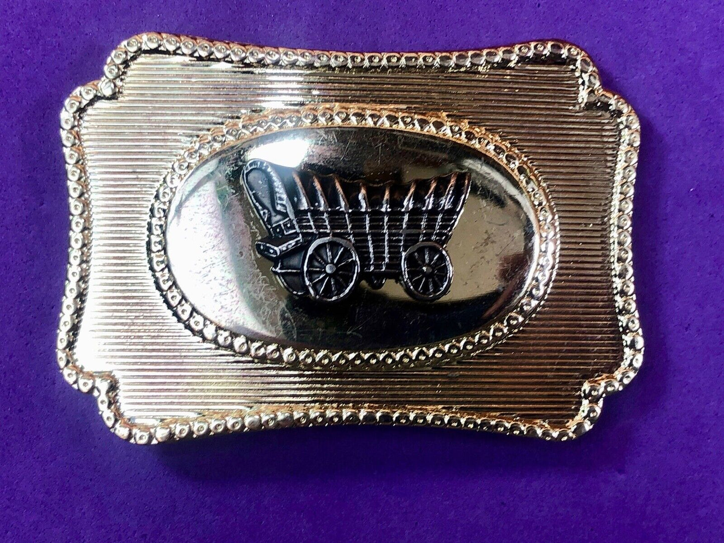 Vintage Covered Wagon Raised Western Belt Buckle