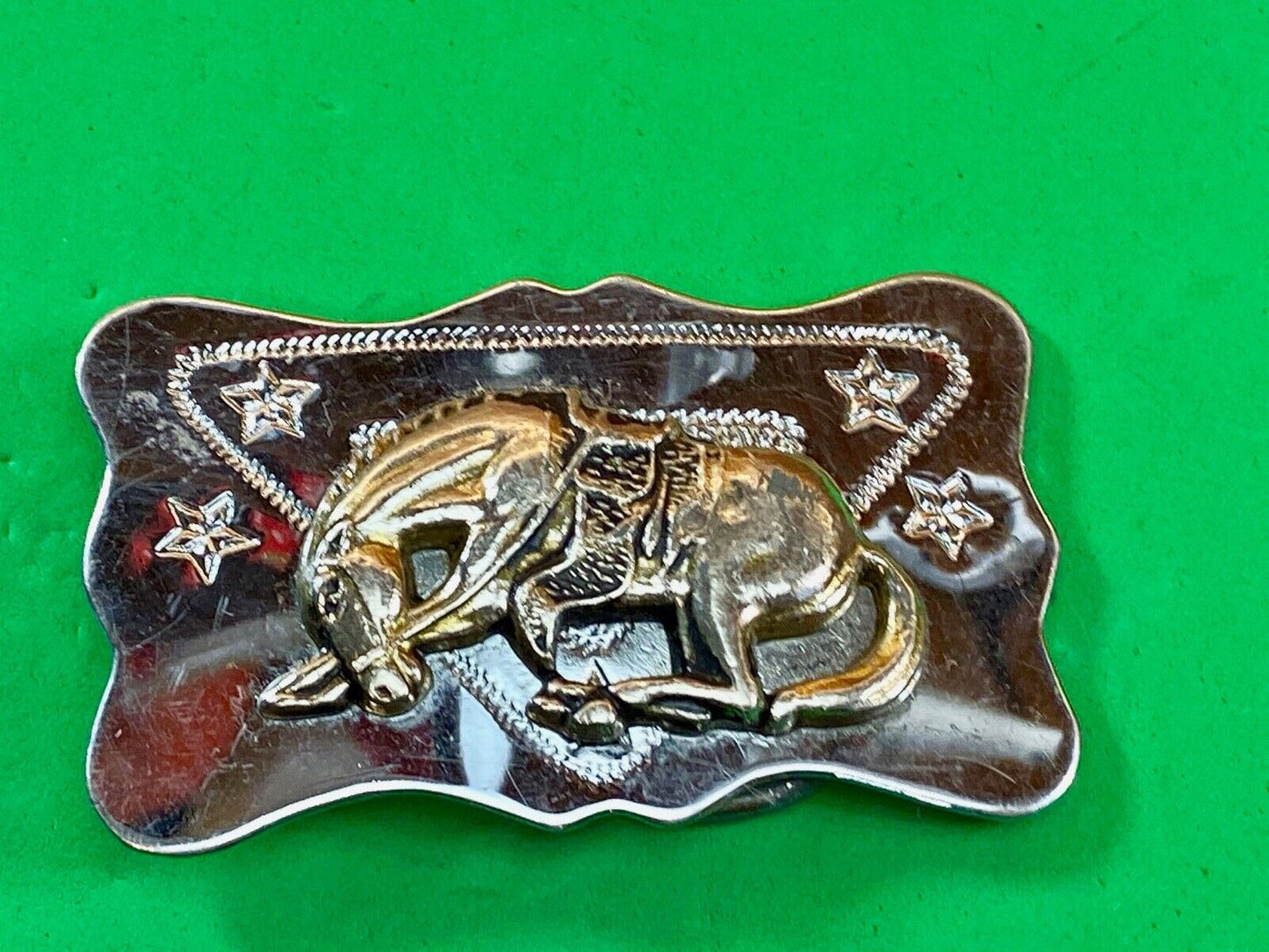 Vintage Knelling End Of The Trail Saddle Horse Western Star Belt Buckle