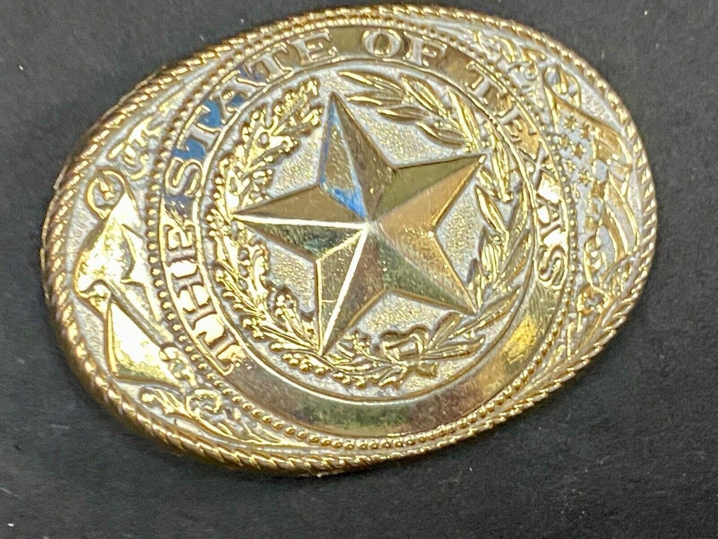 The Great State Of Texas Star Commemorative Gold & Cream Color Belt Buckle