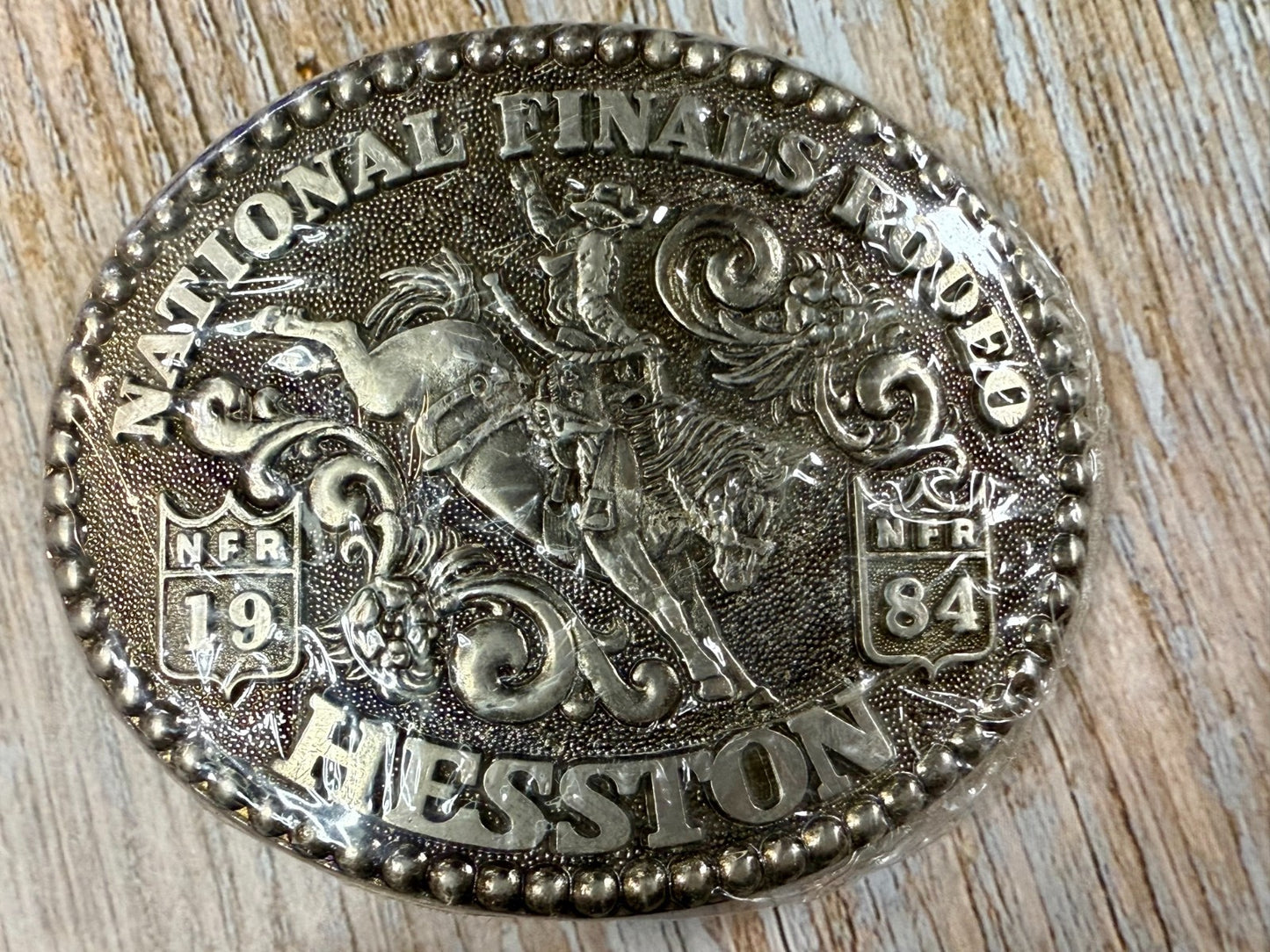 1984 Hesston NFR National Finals Rodeo Cowboys Western Sealed Belt Buckle