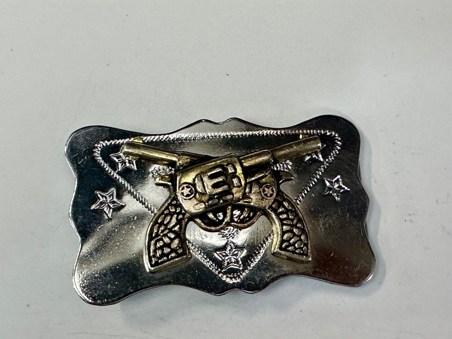 Vintage Cowboys Six Shooter gun's crossed western two tone belt buckle