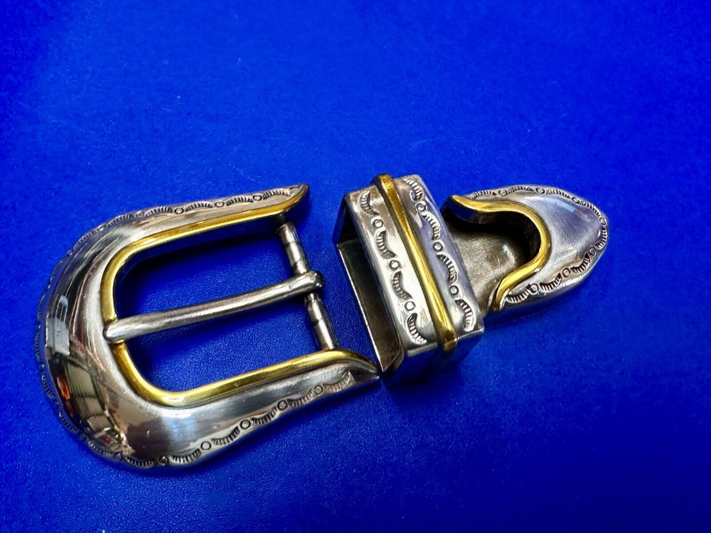 Two Tone Ranger Style Western Belt Buckle set for 1" belt Keeper & Tip Included