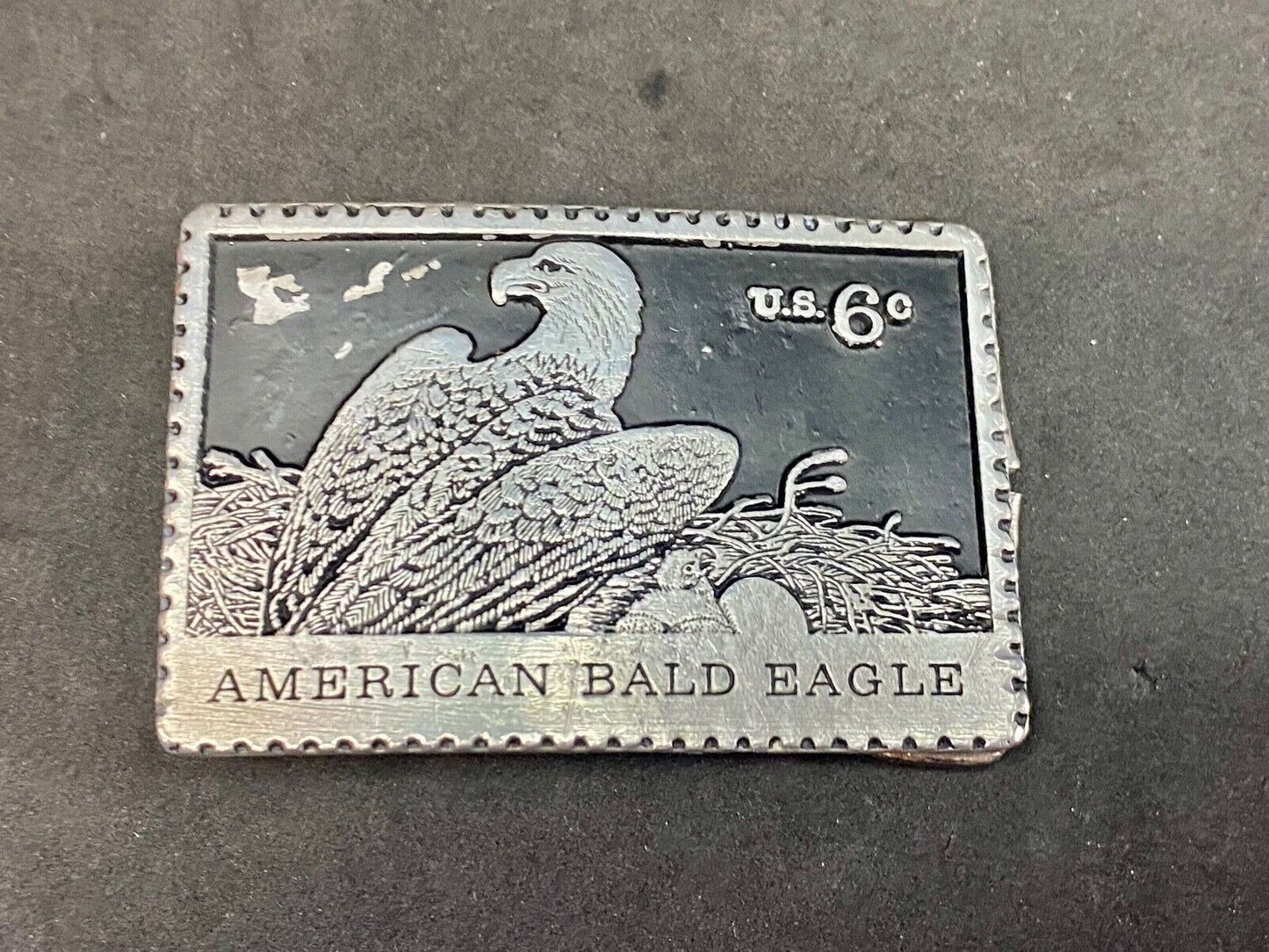 Vintage American Bald Eagle Postal Stamp Collectors Solid Pewter Belt Buckle
