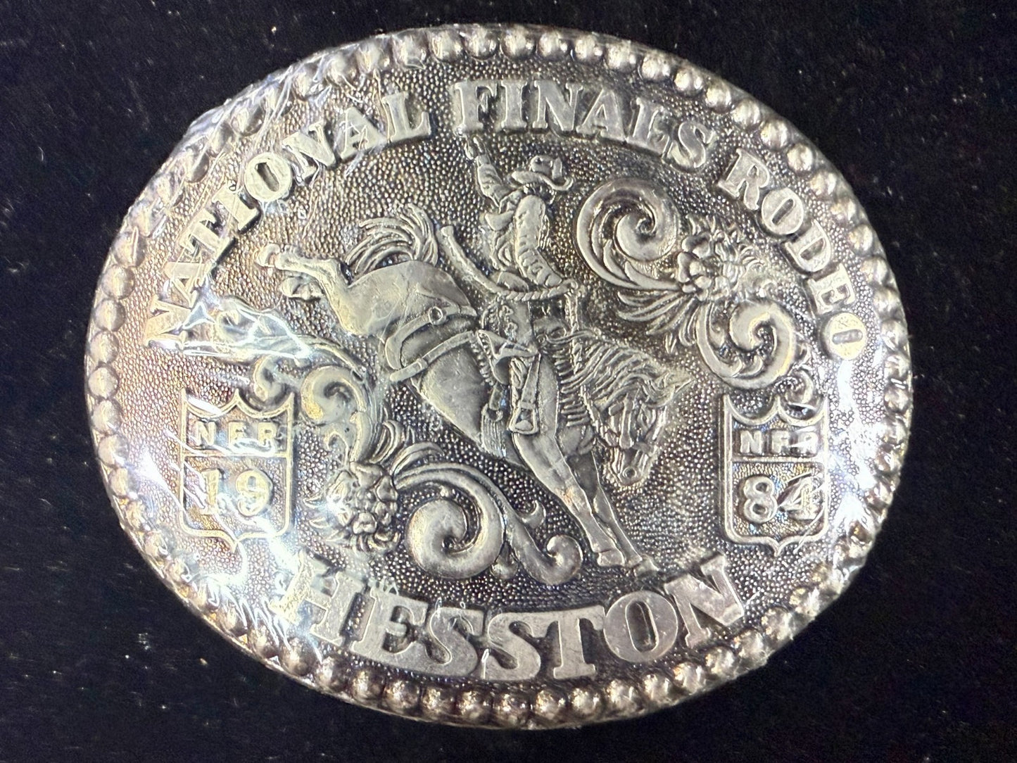 1984 Hesston NFR National Finals Rodeo Cowboys Western Sealed Belt Buckle