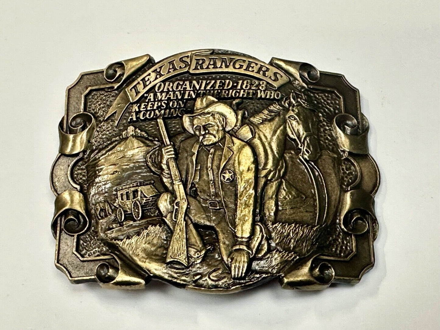 Texas Rangers Organized 1828 A man in the right who keeps on coming Belt Buckle