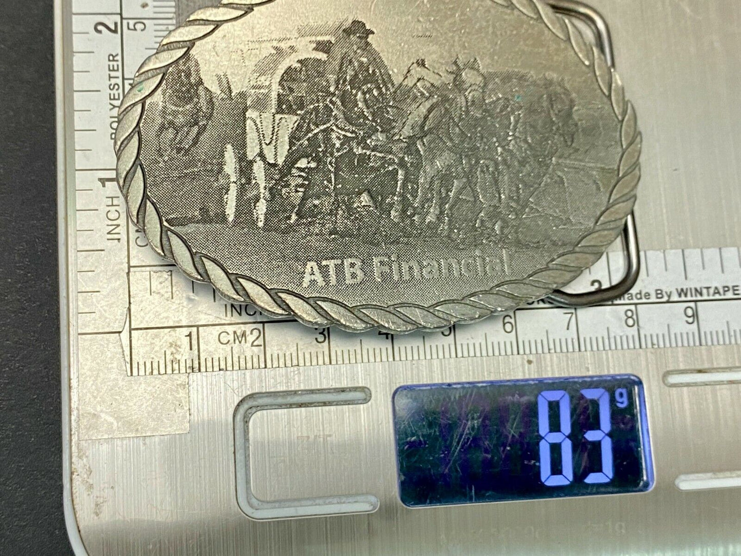 Vintage Atb Financial Western Belt Buckle With Rope Boarder