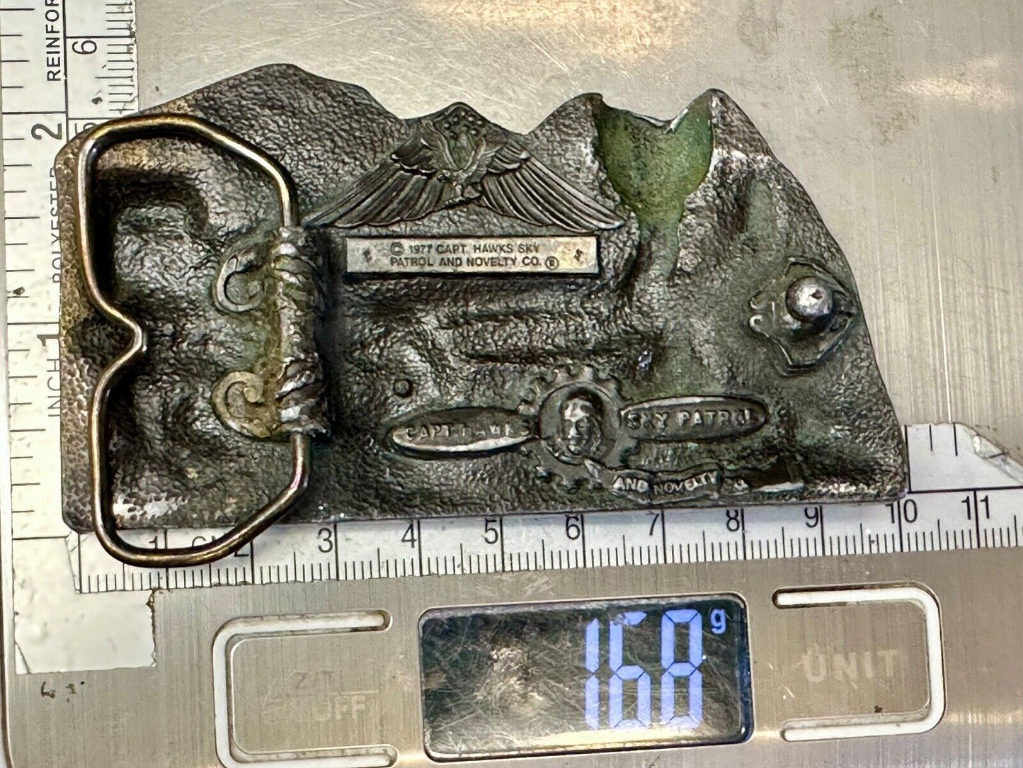 Train Steam Locomotive Vintage 1977 Cutout RR Cast Hawks Sky Patrol Belt Buckle