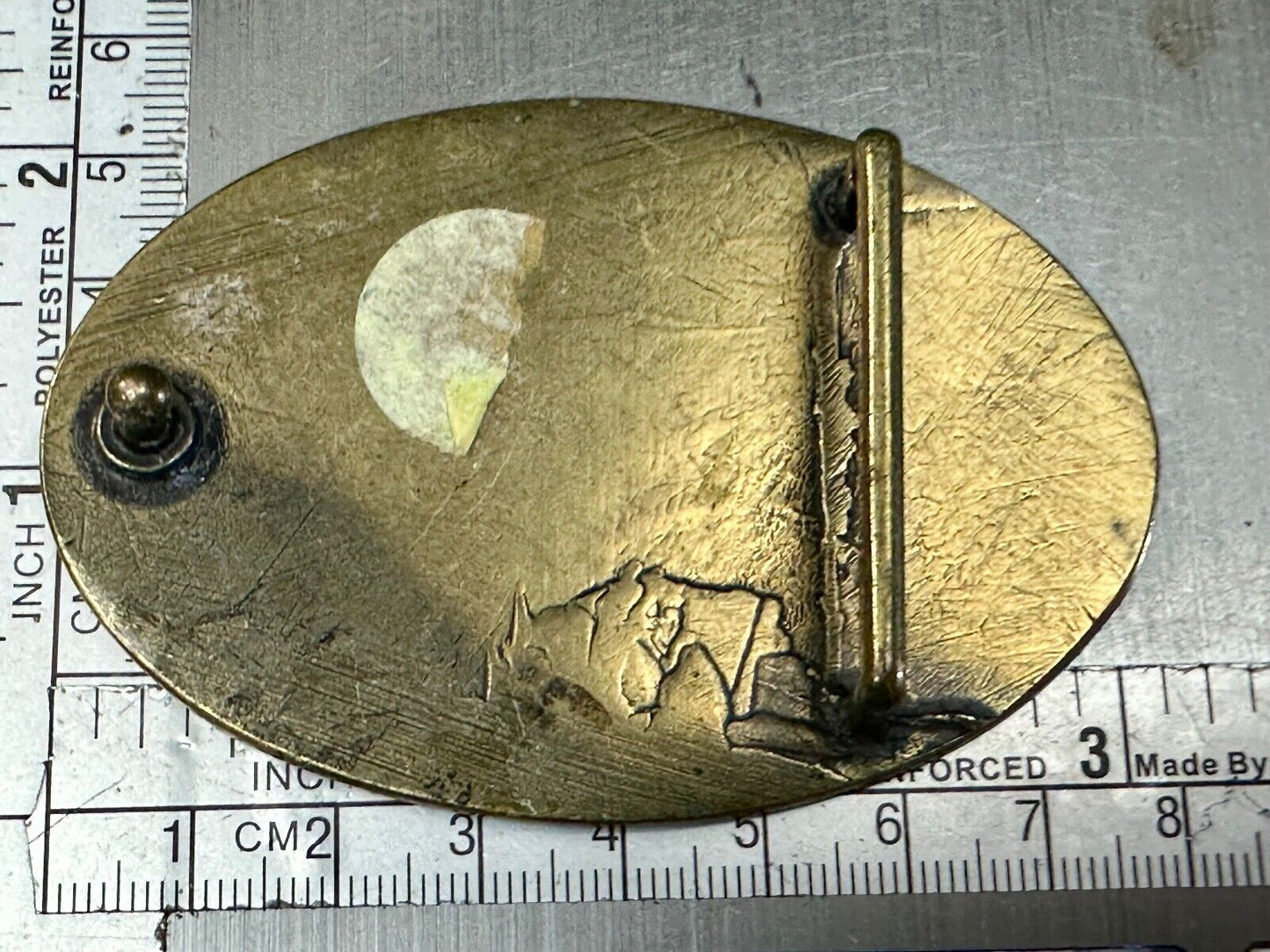 Abalone Shell and wood squares in Vintage oval belt buckle - See Hallmark!