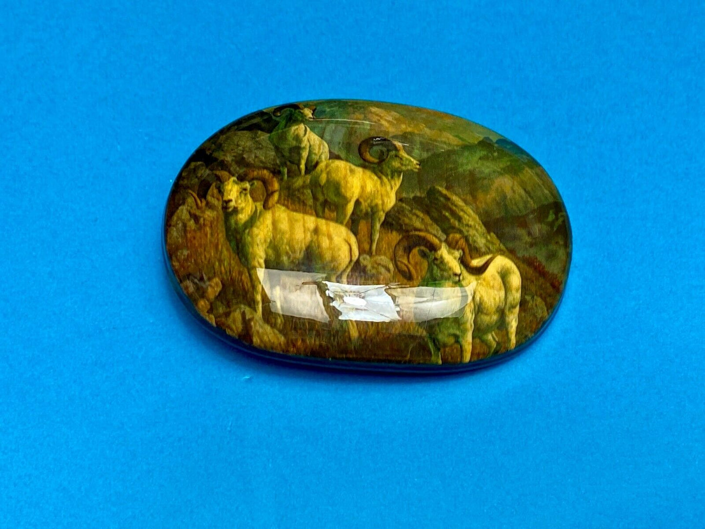 Beautiful Artisan Three Goats Painting Art Work On Wooden Belt Buckle