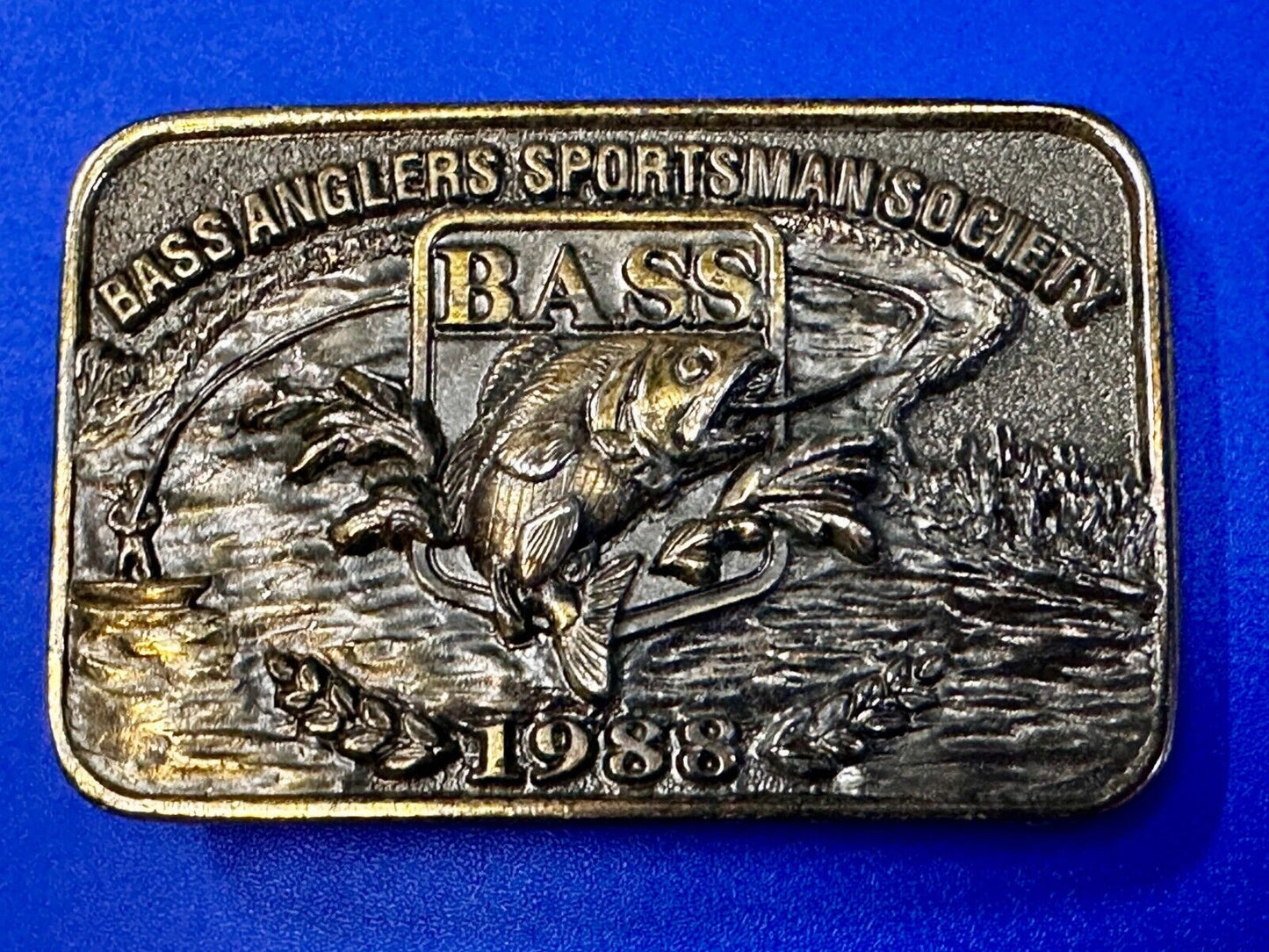 1988 Bass Anglers Sportsman Society Great American 3" Belt Buckle Co