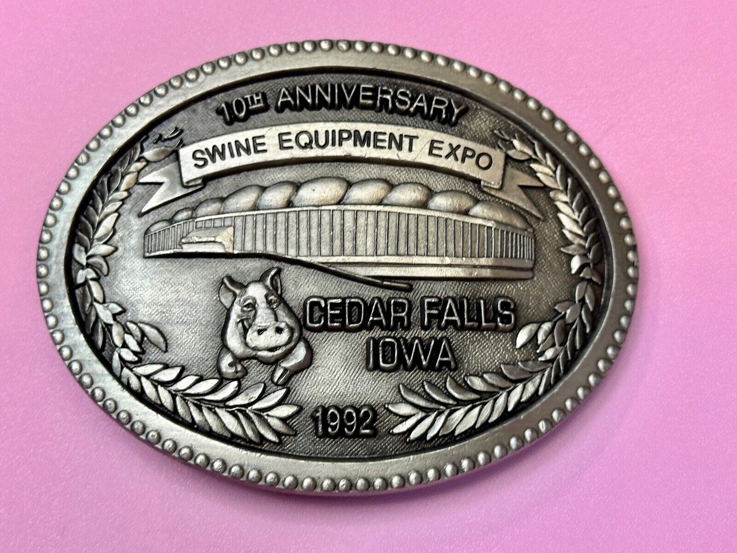 Swine Equipment Expo 10th Anniversary Cedar Falls IA 1992 Vintage Belt Buckle