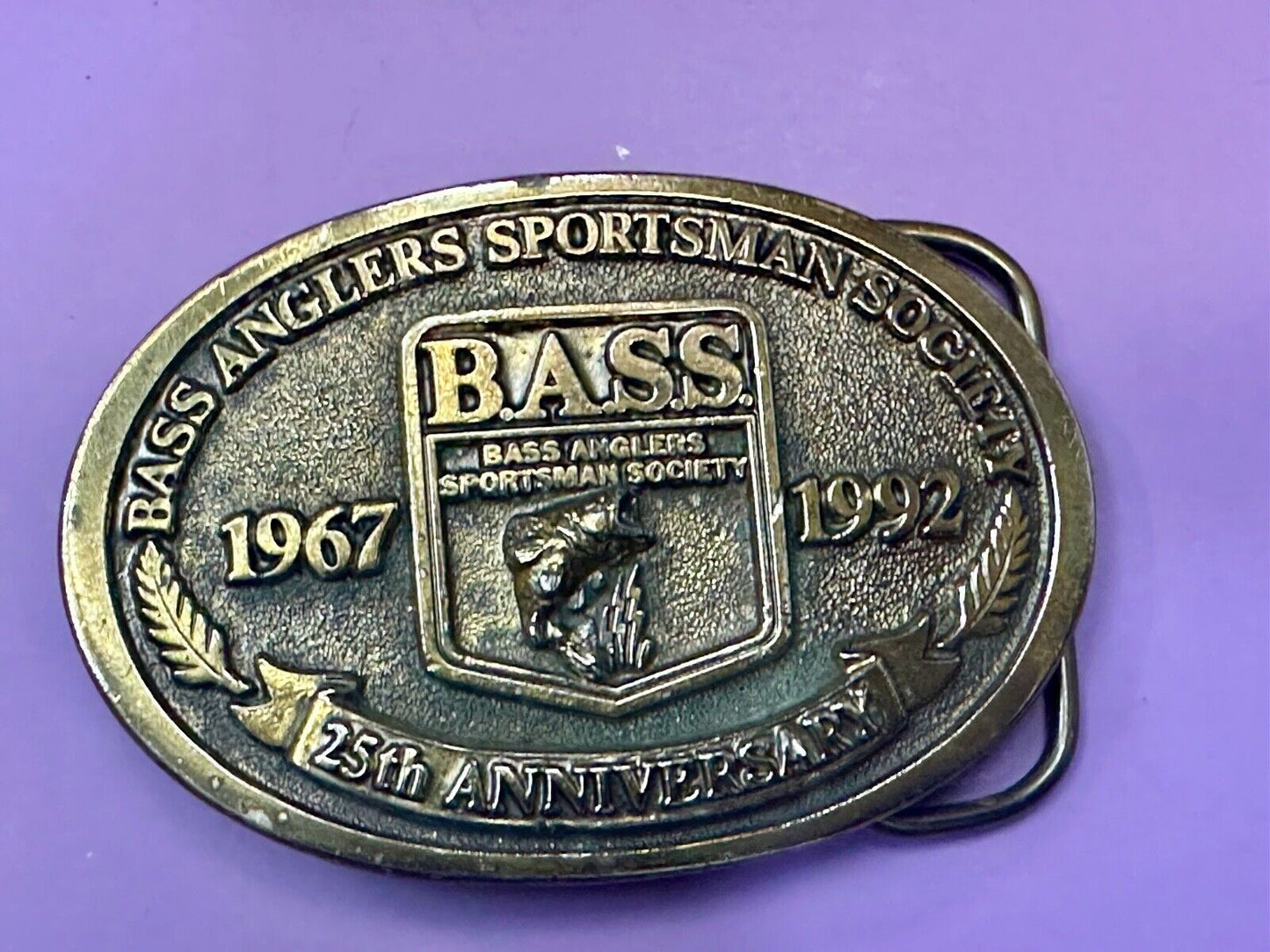 1992 BASS Bass Anglers Sportsman Society Fishing 25th Anniversary belt buckle