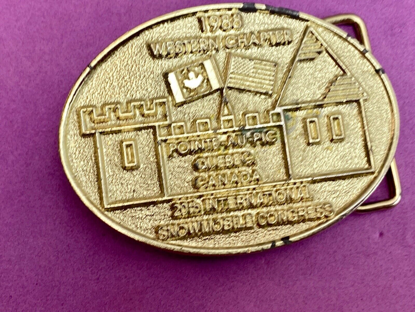 Vintage 1988 Western Chapter Pointe-au-Pic Quebec Canada belt buckle RARE! #61