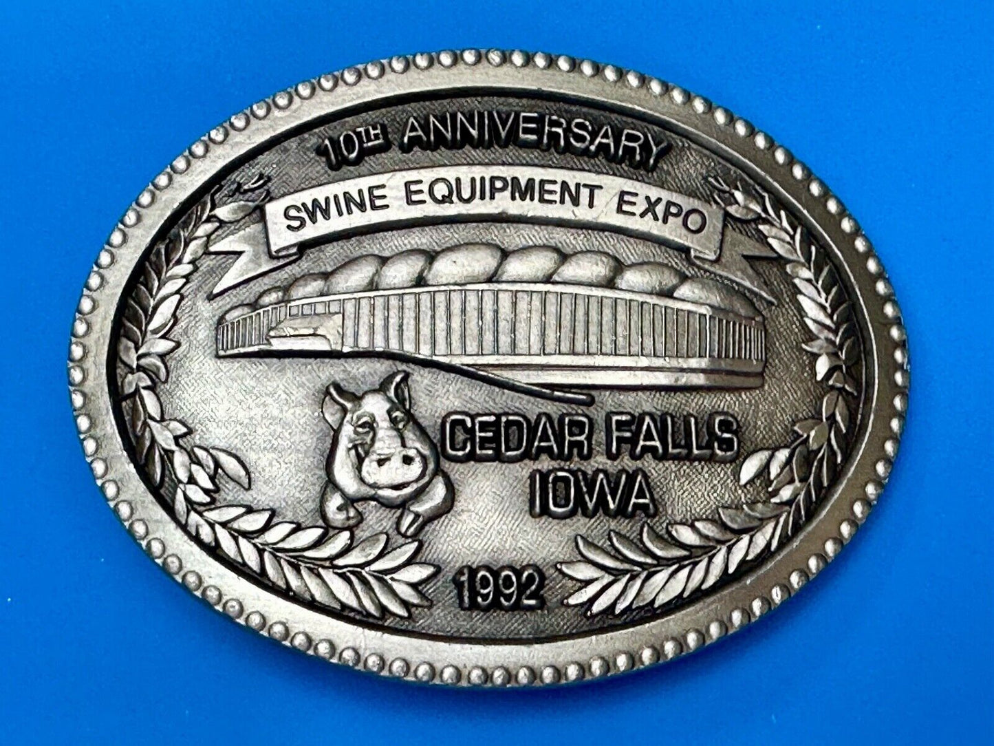 Swine Equipment Expo 10th Anniversary Cedar Falls IA 1992 Vintage Belt Buckle