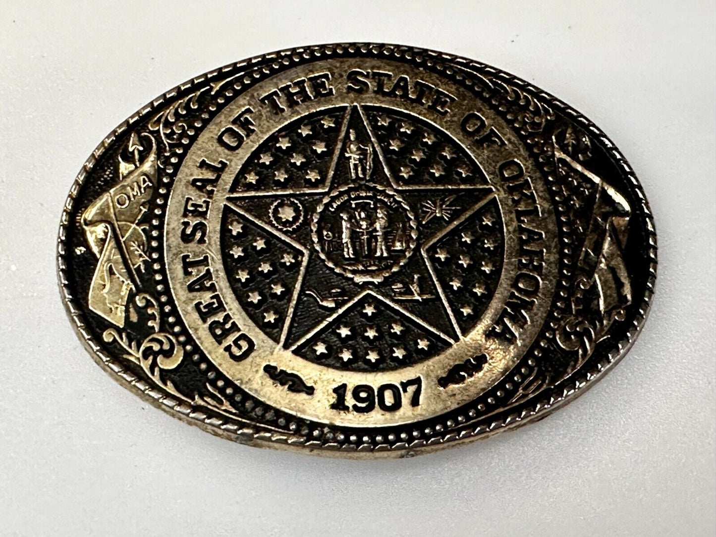 The Great Seal of Oklahoma 1907 Commemorative Vintage Belt Buckle