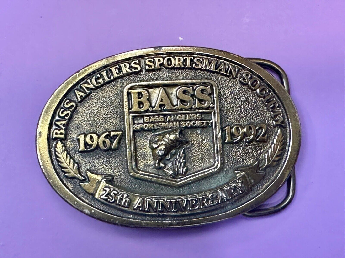 1992 BASS Bass Anglers Sportsman Society Fishing 25th Anniversary belt buckle