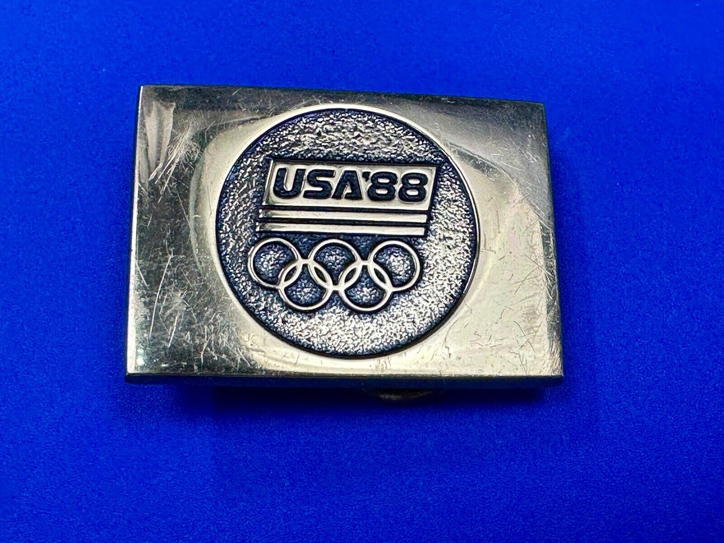 1988 US Olympics 100% Solid Brass Belt Buckle, Olympic Rings Logo & USA '88