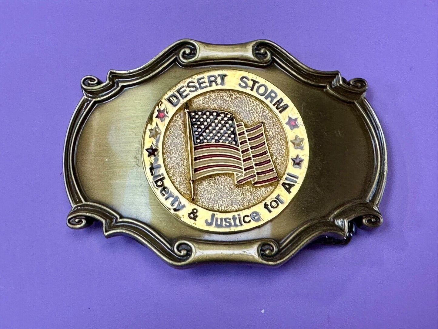 USA Flag Patriot Desert Storm Liberty & Justice for all Custom made Belt Buckle