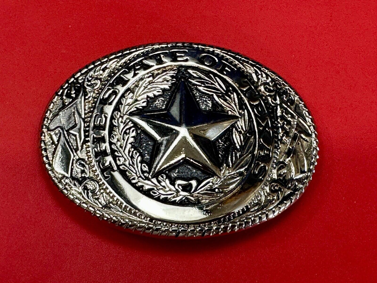 The Great State of Texas - Lone Star Flags seal light gold color belt buckle