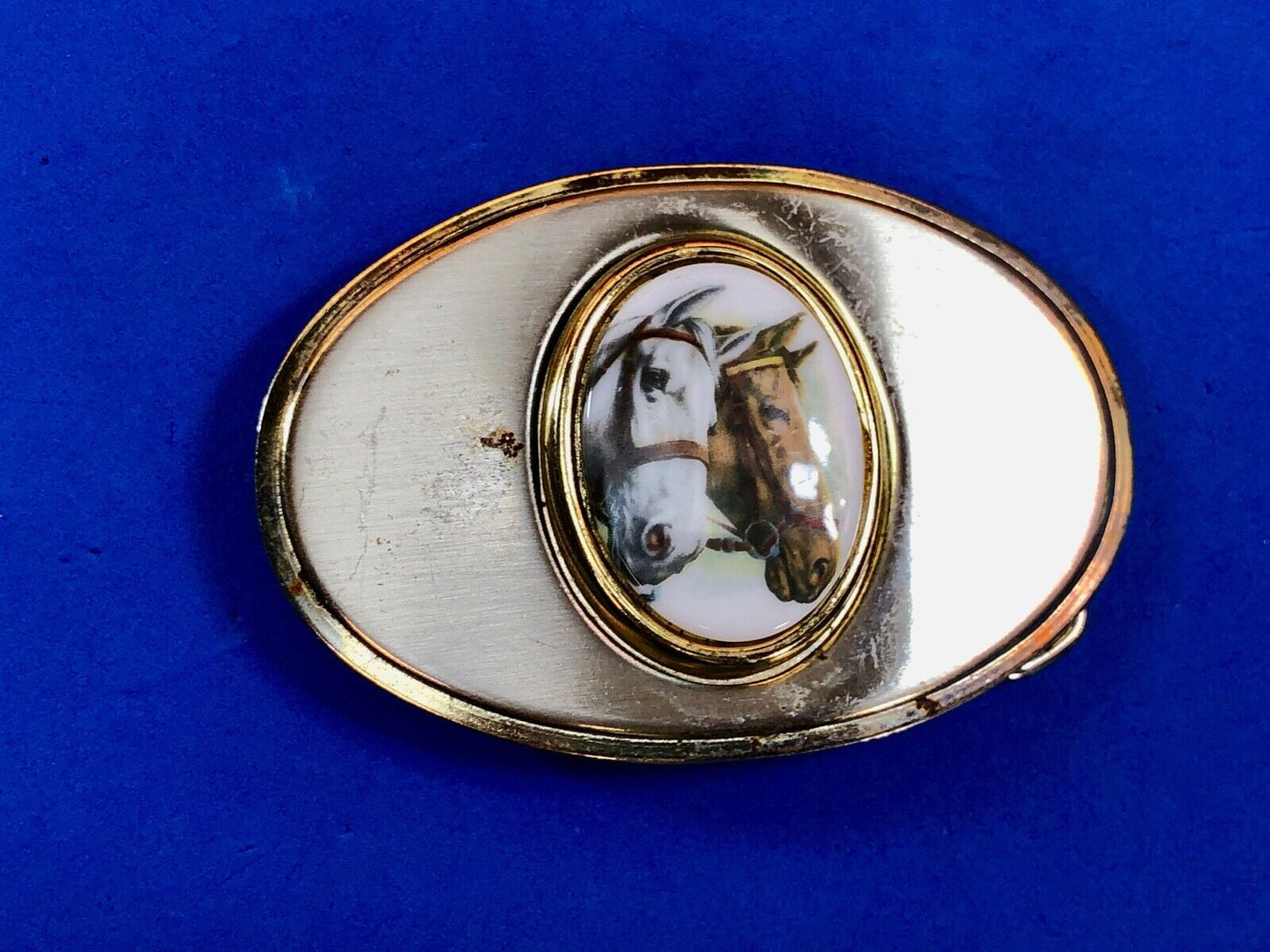 Vintage Dual Two Horse Head Bust Figure picture centerpiece western belt buckle