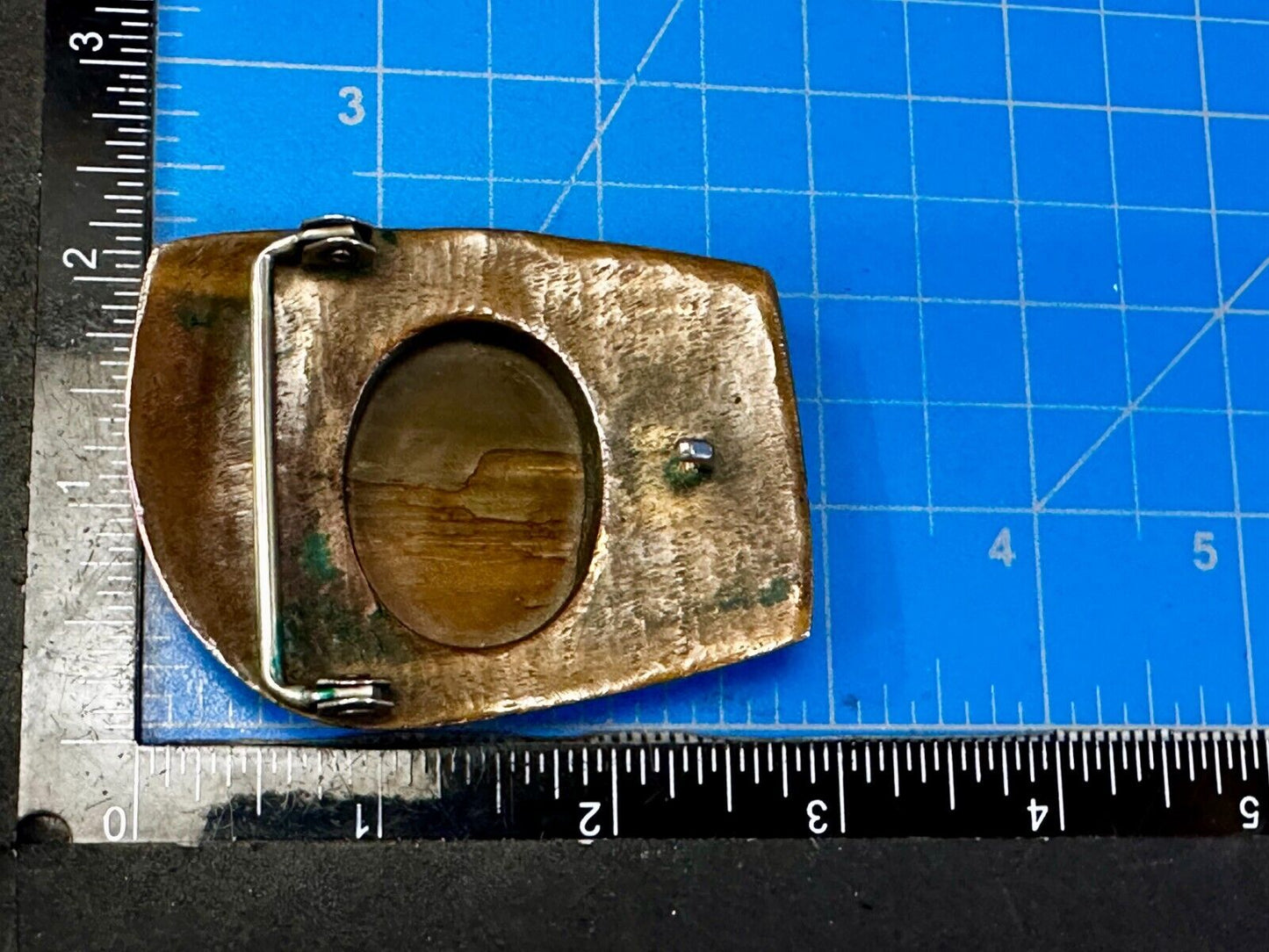 Art Deco Picture Jasper Cabochon Stone In Artisan Hippy Vibe Brass Belt Buckle