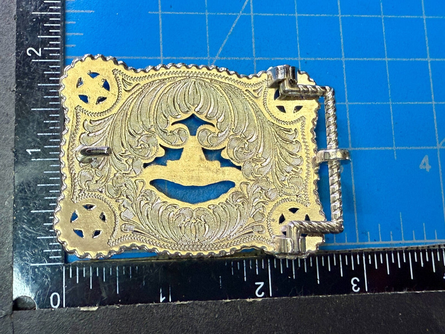 Texas Longhorn Cutout See Through Silver Tone Belt Buckle W/ Stars Award Ribbon