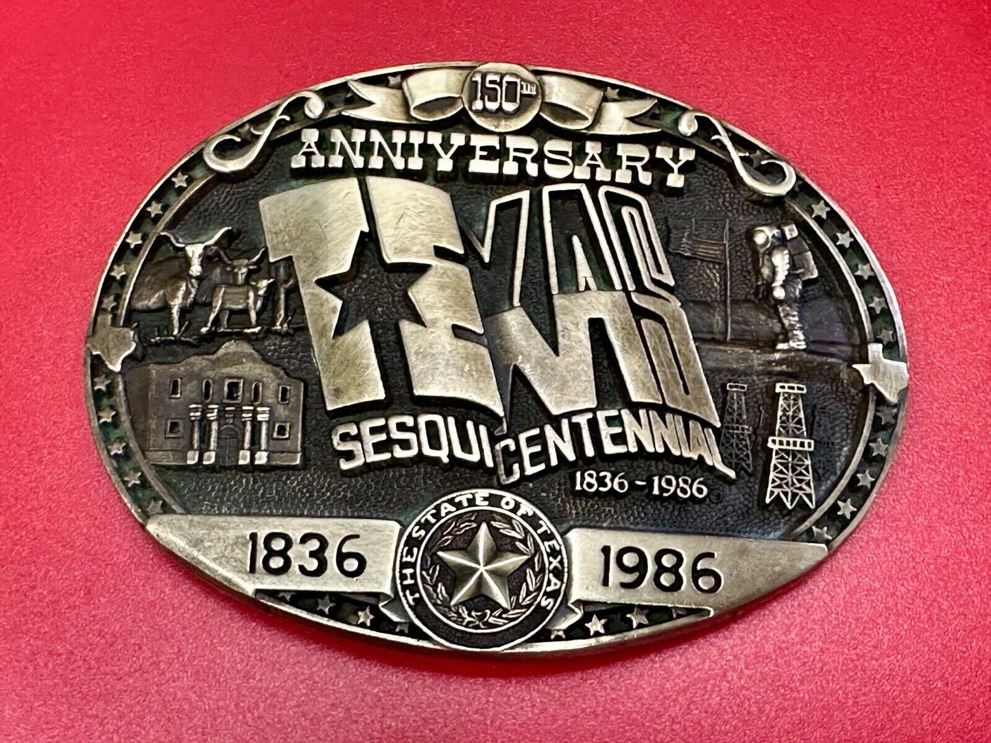 Texas Sesquicentennial 150 year celebration solid brass ADM belt buckle