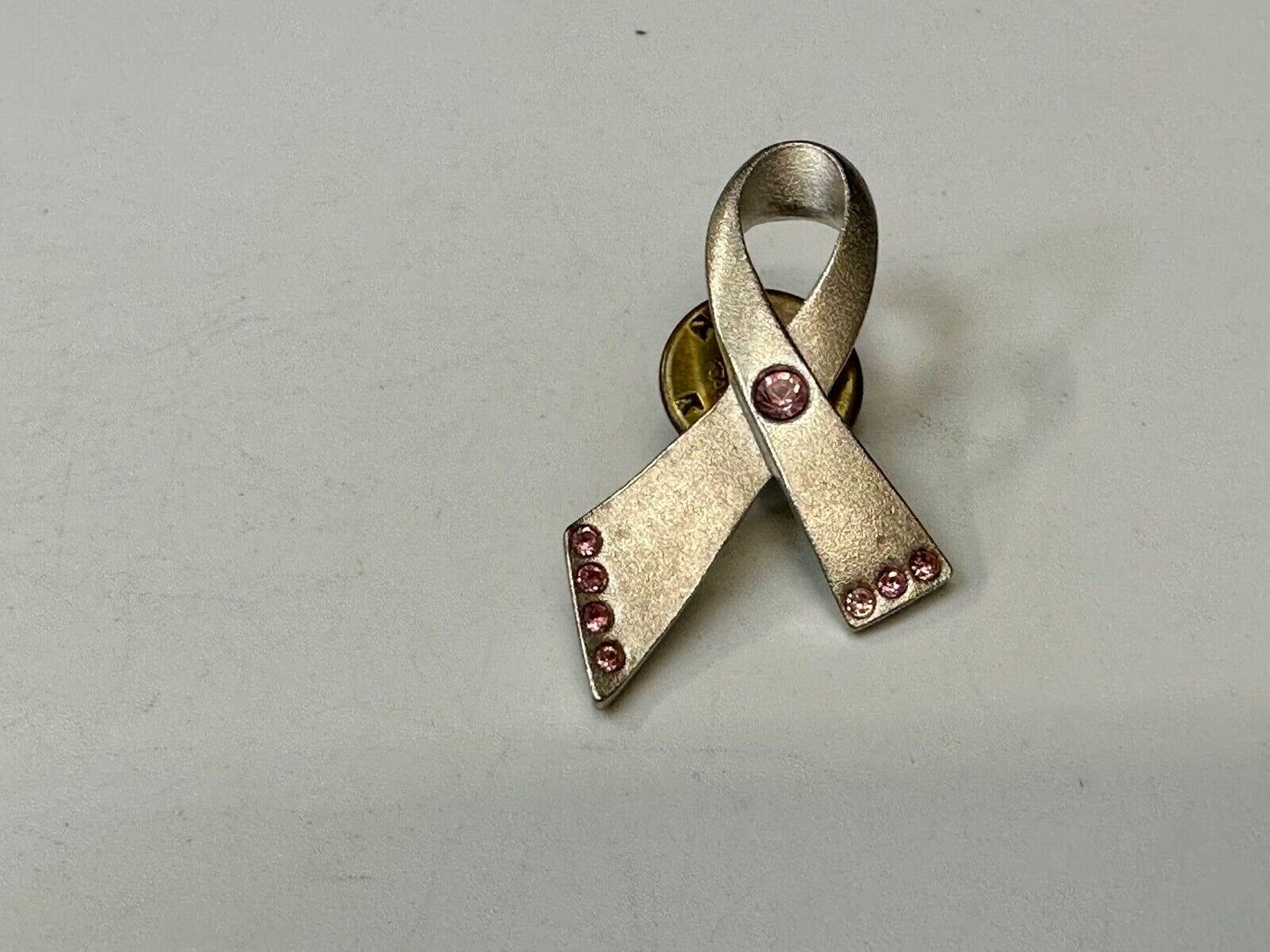 Avon signed cancer awareness vintage brooch pin with pink rhinestone