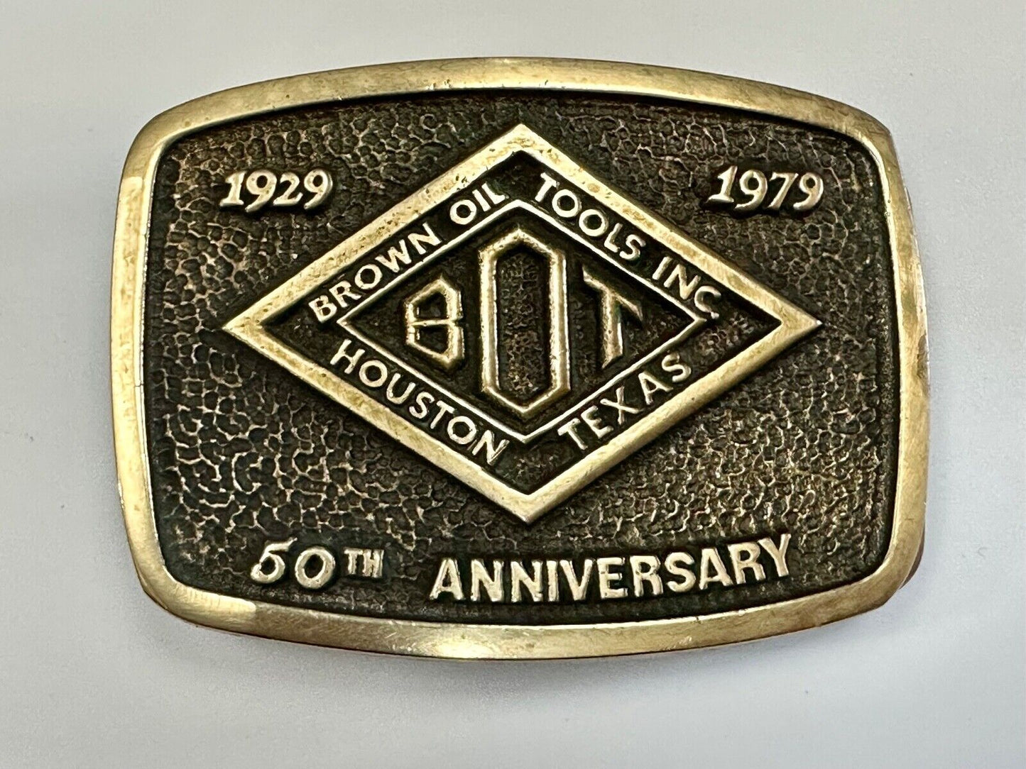 Vintage Brown Oil Tools INC Houston Texas Co belt buckle by Blue Bayou brass