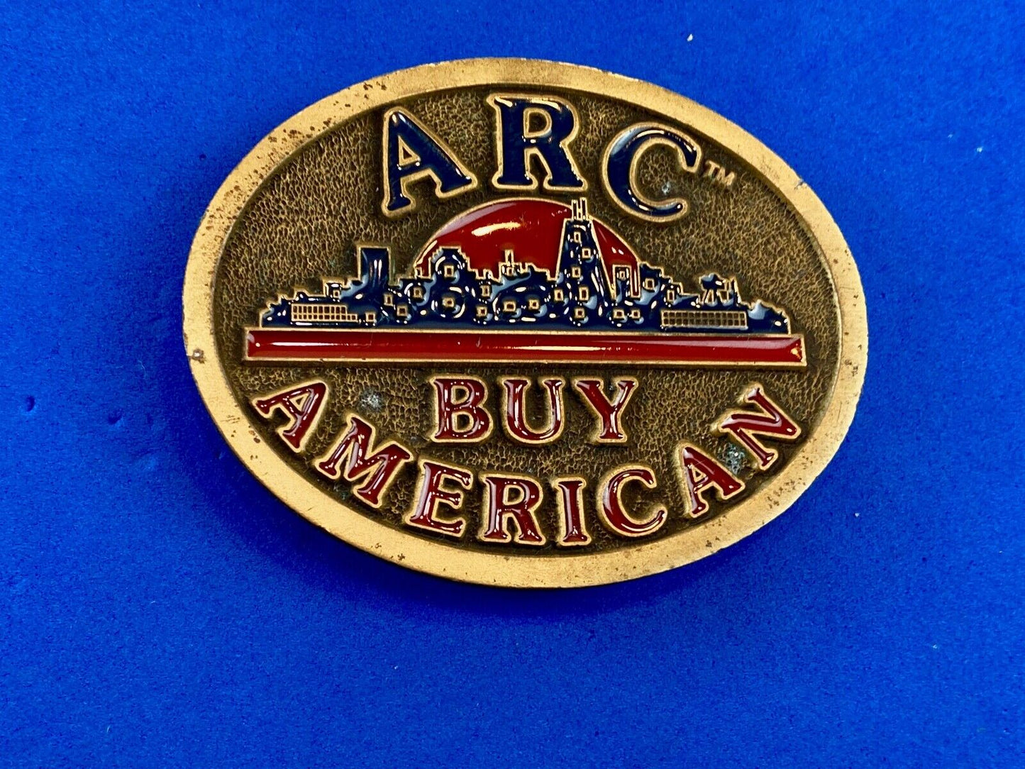 ARC Buy American C+D Hit 1980's Enamel Advertising Numbered USA Belt Buckle