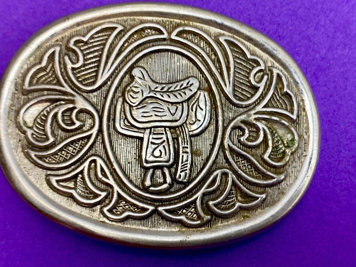 Avon Vintage Silver Tone Horse Saddle Belt Buckle
