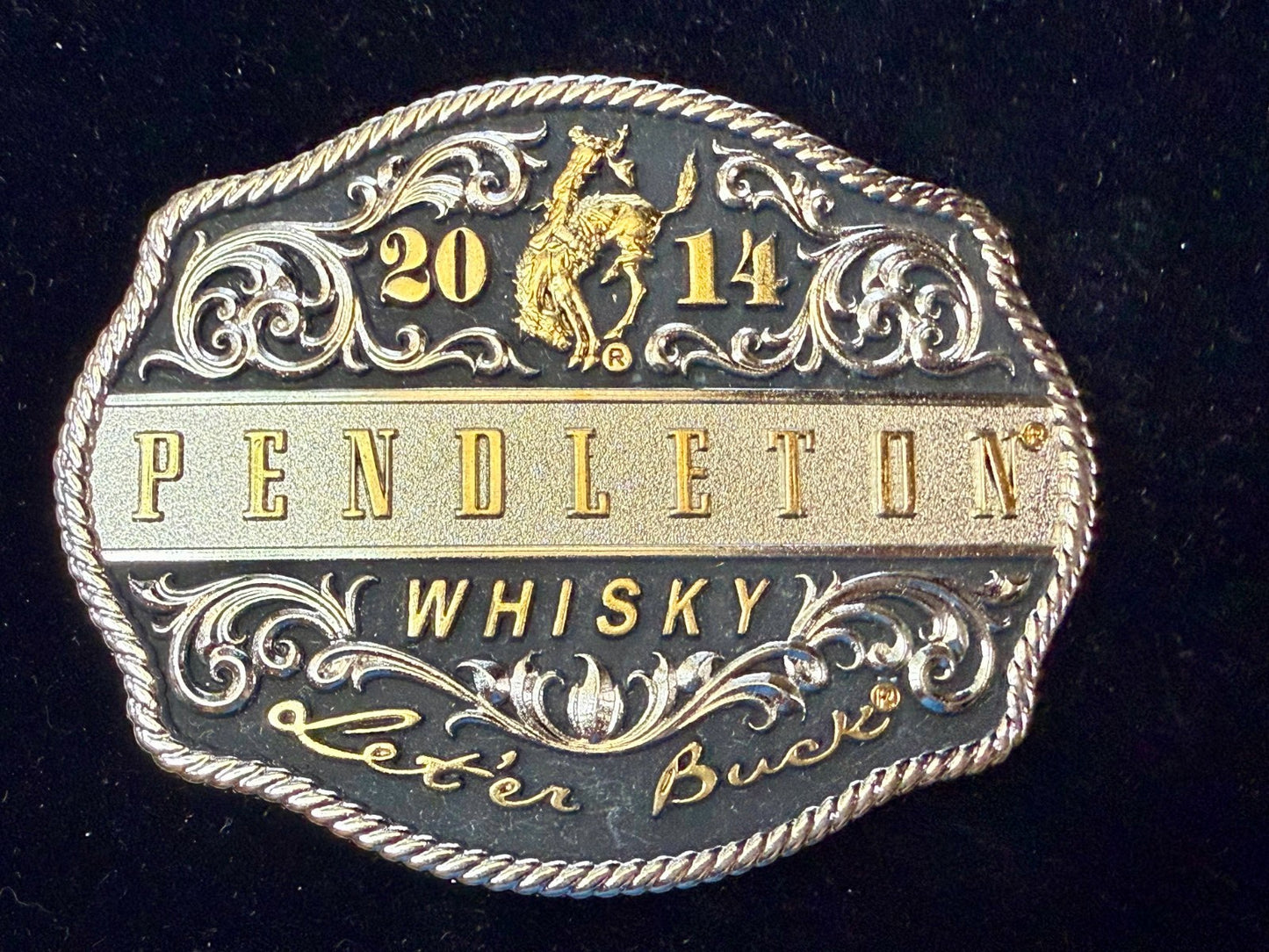 2014 Pendleton Whiskey Let'er Buck Rodeo Cowboy Montana Silversmiths Belt Buckle
