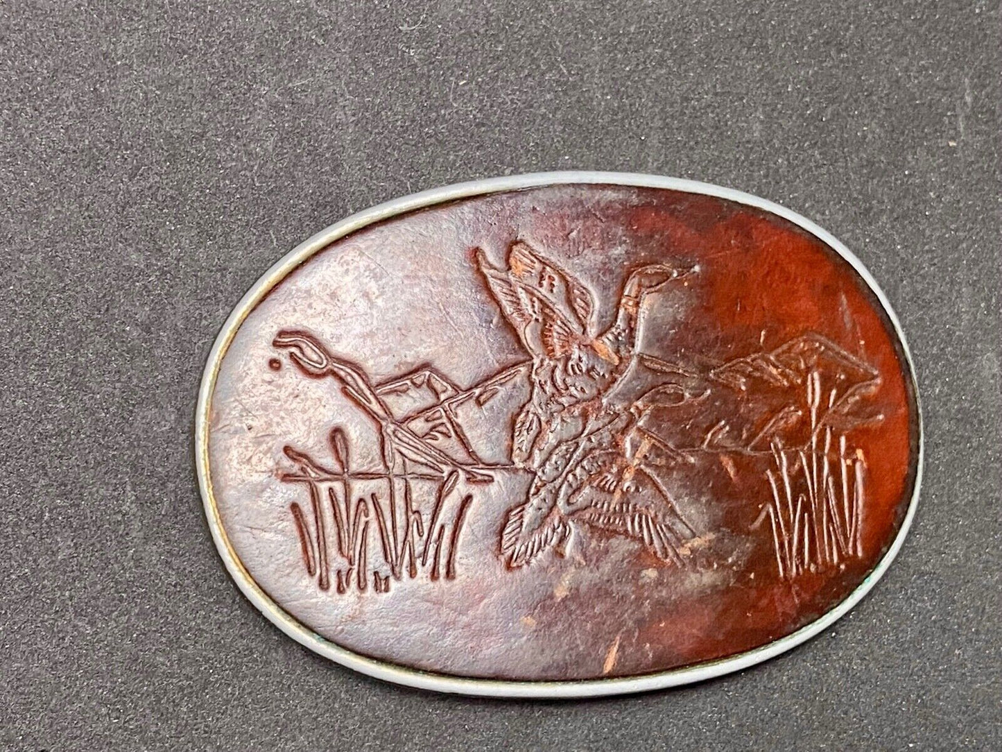 Vintage Ducks taking off flying from pond - nature leather belt buckle