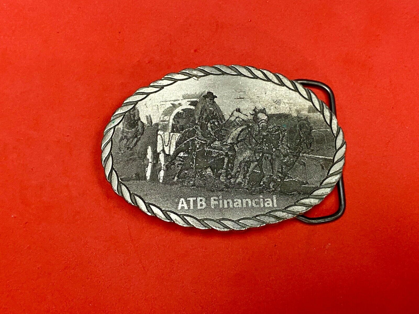 Vintage Atb Financial Western Belt Buckle With Rope Boarder